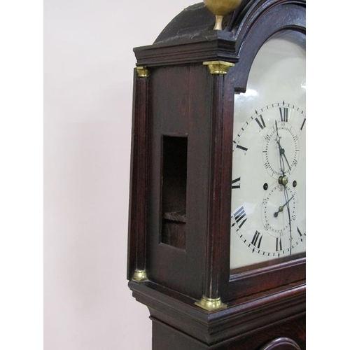 40 - A late 18c eight day longcase clock, the 30cm arched painted dial having Roman numerals and seconds ... 