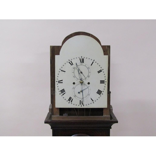 40 - A late 18c eight day longcase clock, the 30cm arched painted dial having Roman numerals and seconds ... 