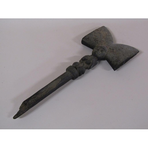 45 - A Nigerian Shango dance wand - with damaged shaft, carved head of staff 35cm l, overall 50cm l.