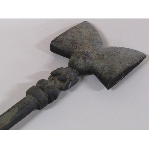 45 - A Nigerian Shango dance wand - with damaged shaft, carved head of staff 35cm l, overall 50cm l.