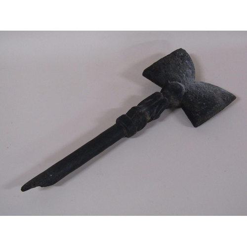 45 - A Nigerian Shango dance wand - with damaged shaft, carved head of staff 35cm l, overall 50cm l.