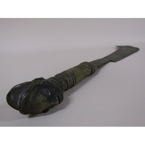 54 - An Ashanti ceremonial brass sword with a figurative handle and pierced blade - the blade point missi... 