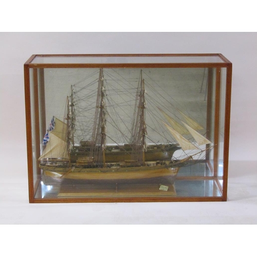 55 - A scratch build wooden model of the Cutty Sark 1868, in glass case, case 121cm w, 86cmh.