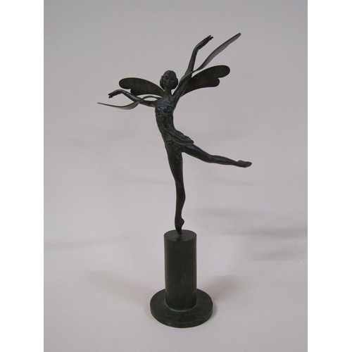 60 - An early 20c Tom Merrifield bronze figure of a dancing fairy on a pedestal, the fairy 22cm h, on pli... 