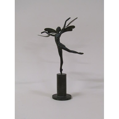 60 - An early 20c Tom Merrifield bronze figure of a dancing fairy on a pedestal, the fairy 22cm h, on pli... 