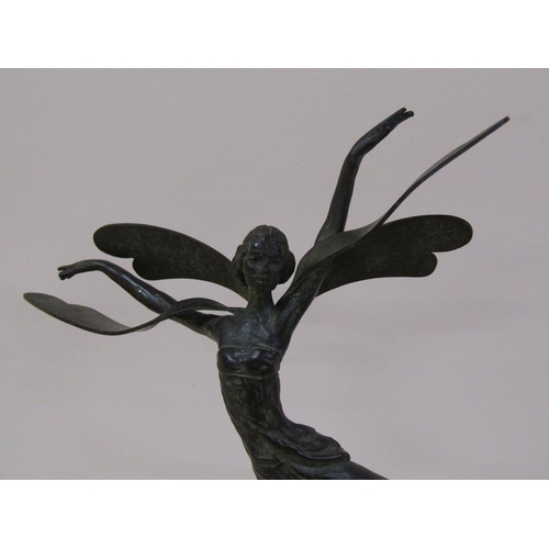 60 - An early 20c Tom Merrifield bronze figure of a dancing fairy on a pedestal, the fairy 22cm h, on pli... 