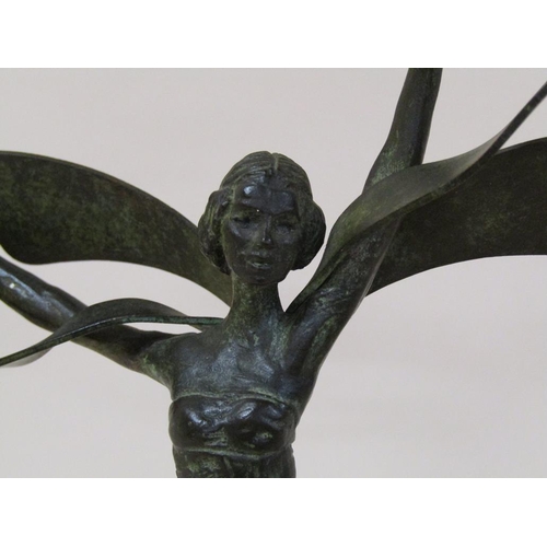 60 - An early 20c Tom Merrifield bronze figure of a dancing fairy on a pedestal, the fairy 22cm h, on pli... 