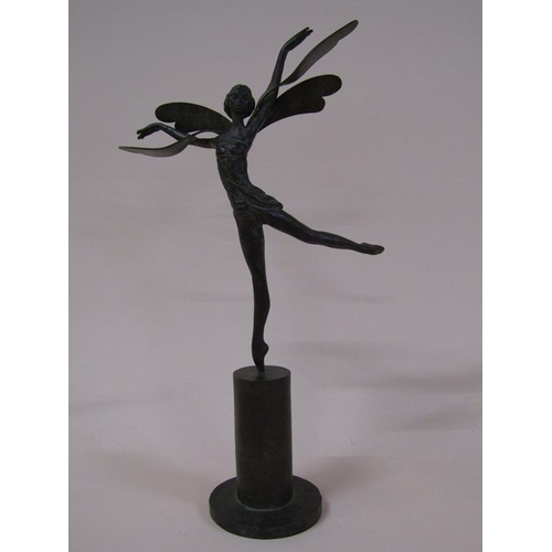 60 - An early 20c Tom Merrifield bronze figure of a dancing fairy on a pedestal, the fairy 22cm h, on pli... 