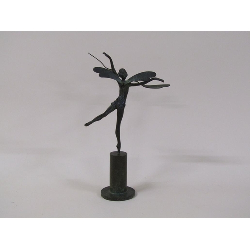 60 - An early 20c Tom Merrifield bronze figure of a dancing fairy on a pedestal, the fairy 22cm h, on pli... 