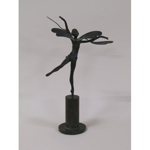 60 - An early 20c Tom Merrifield bronze figure of a dancing fairy on a pedestal, the fairy 22cm h, on pli... 