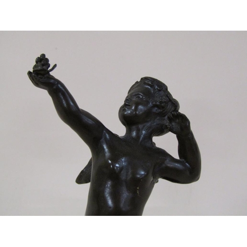 61 - A Tom Merrifield bronze figure of a cherub on circular beaded base and marble stand, the figure 12cm... 