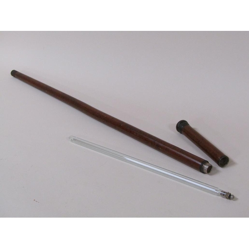 69 - A late 19c wooden walking cane with a secret spirit flask and tot, 89cm l.