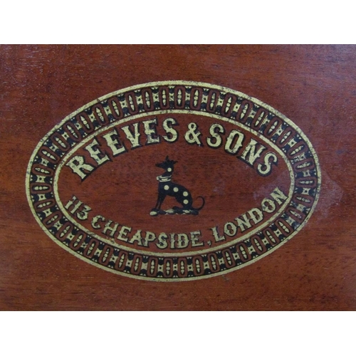 73 - An early 20c Reeves & Sons mahogany artists box, fitted, with locking base drawer, 21cm w, 17cm h.