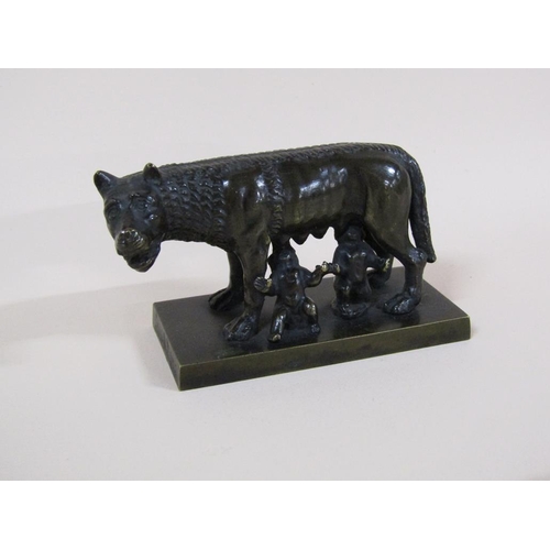 86 - A late Victorian bronze figure of the Capitoline wolf feeding Romulus and Remus, 9cm w.