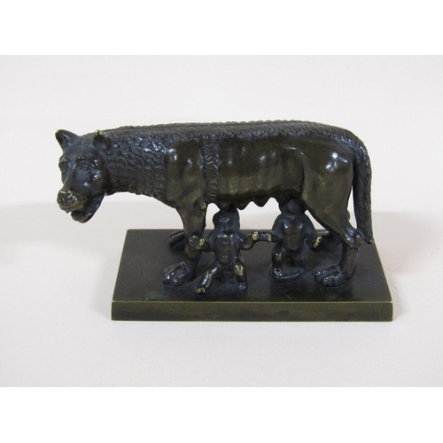 86 - A late Victorian bronze figure of the Capitoline wolf feeding Romulus and Remus, 9cm w.