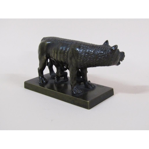 86 - A late Victorian bronze figure of the Capitoline wolf feeding Romulus and Remus, 9cm w.