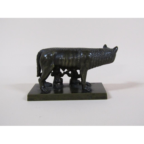 86 - A late Victorian bronze figure of the Capitoline wolf feeding Romulus and Remus, 9cm w.