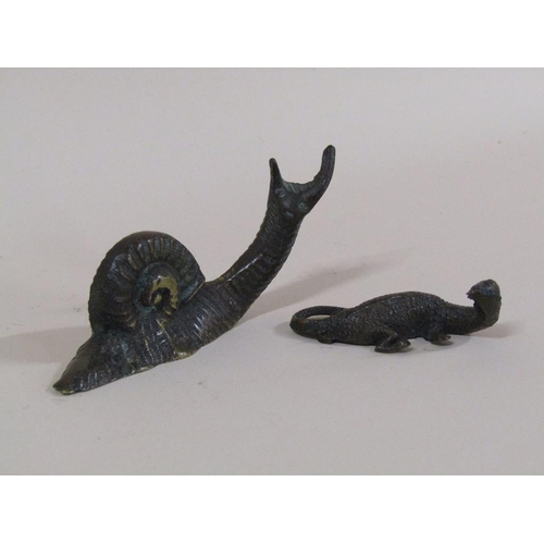 91 - An early 20c patinated bronze miniature figure of Loch Ness monster, the base inscribed Loch Ness, 5... 