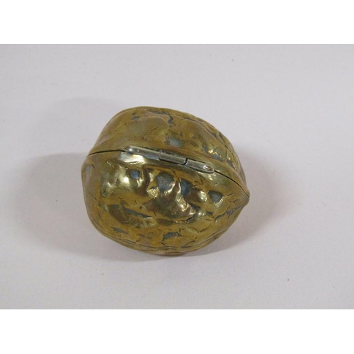 92 - An early 20c brass box in the form of a walnut, 5cm w.