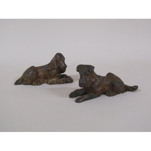 93 - A pair of Austrian patinated bronze miniature dogs, a terrier and a spaniel, each 7cm l.