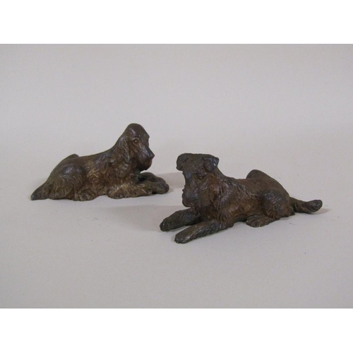 93 - A pair of Austrian patinated bronze miniature dogs, a terrier and a spaniel, each 7cm l.