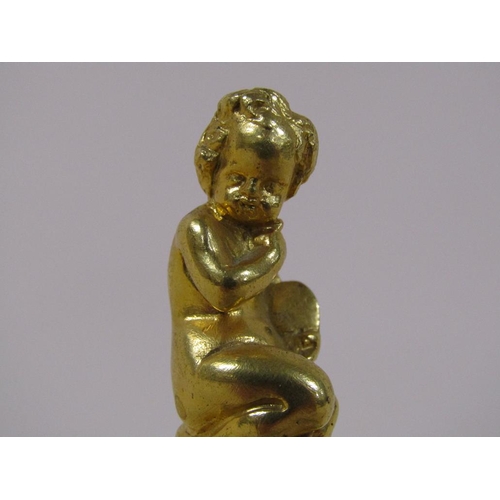 97 - A late 19c/early 20c ormolu ink stand with porcelain mounts, the hinge cover with a cherub finial, 1... 