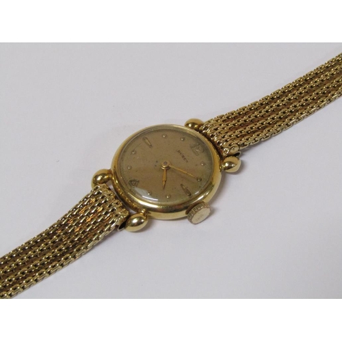 111 - An 18ct gold cased Buren ladies watch on a 14ct woven gold strap, 20.4g total weight.