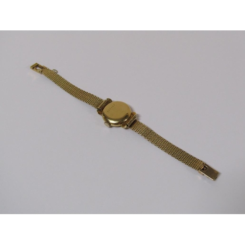 111 - An 18ct gold cased Buren ladies watch on a 14ct woven gold strap, 20.4g total weight.