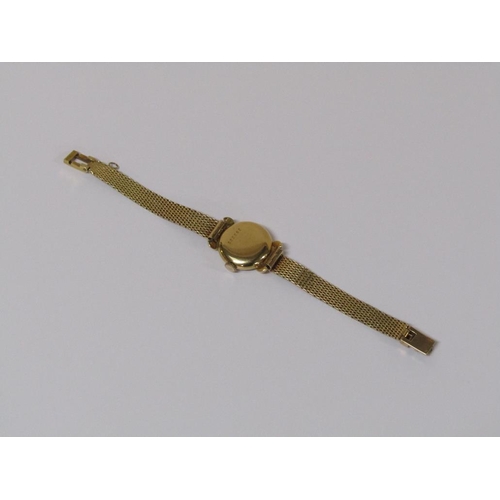 111 - An 18ct gold cased Buren ladies watch on a 14ct woven gold strap, 20.4g total weight.