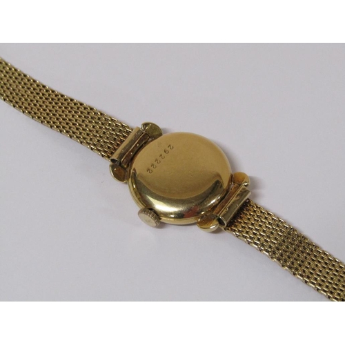 111 - An 18ct gold cased Buren ladies watch on a 14ct woven gold strap, 20.4g total weight.