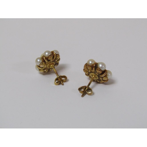 119 - A pair of 9ct gold pearl daisy earrings.