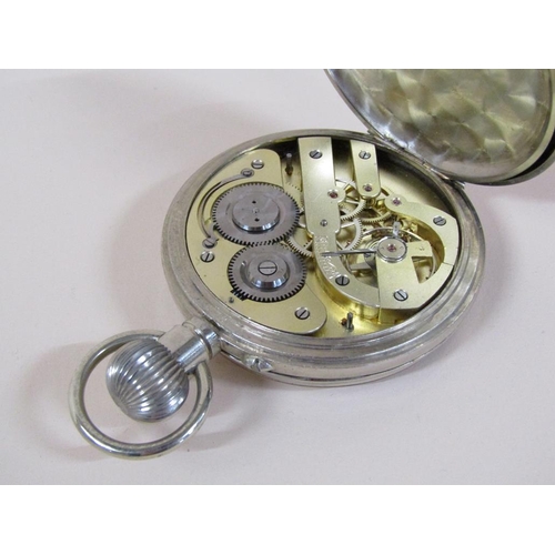 141 - A silver and leather cased verge pocket watch type movement in a silver plated case, movement workin... 