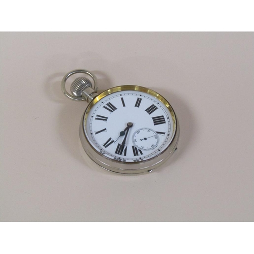 141 - A silver and leather cased verge pocket watch type movement in a silver plated case, movement workin... 