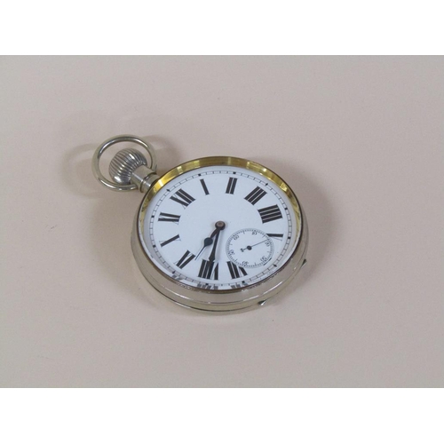 141 - A silver and leather cased verge pocket watch type movement in a silver plated case, movement workin... 