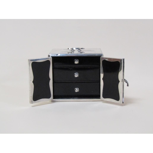 142 - A Japanese silver jewel box of Meiji period with three ebonised drawers and interior panelled doors,... 