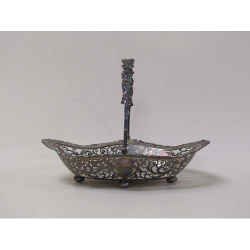 147 - An early 20c, 19c style, silver fruit basket of quatrefoil form with pierced raised border and cast ... 