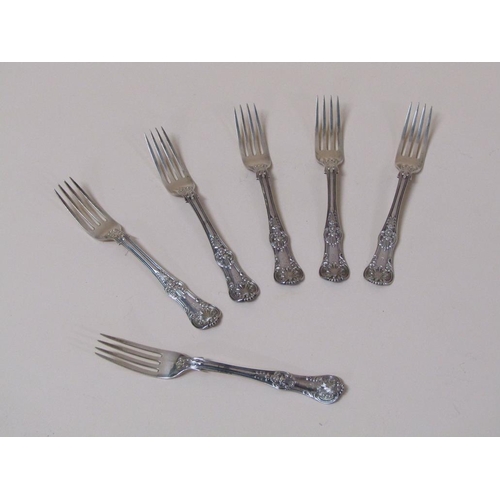 151 - A set of six mid Victorian silver dessert forks, London 1857, 9.7ozt.