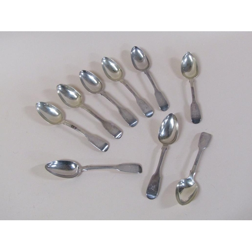 158 - A collection of nine silver dessert spoons, London 1838, 13ozt.