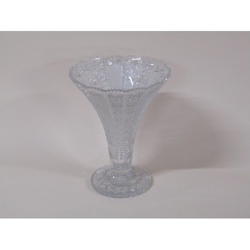 161 - A Bohemian crystal vase, star cut with circular base and trumpet bowl, 32cm h.