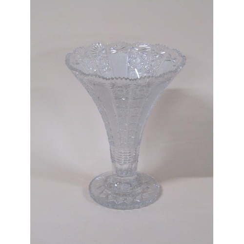 161 - A Bohemian crystal vase, star cut with circular base and trumpet bowl, 32cm h.