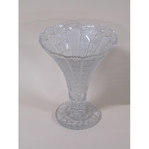 161 - A Bohemian crystal vase, star cut with circular base and trumpet bowl, 32cm h.