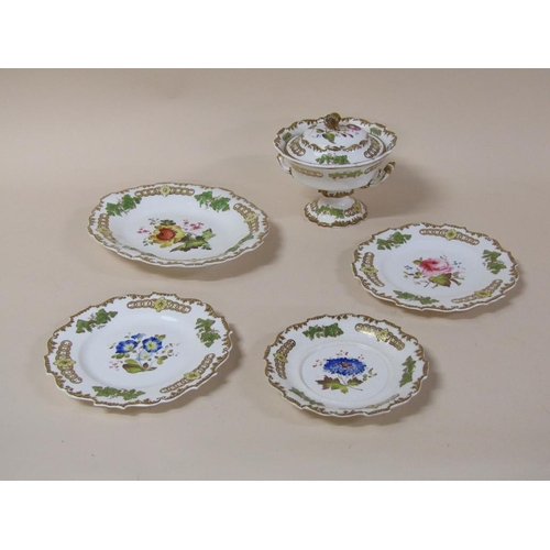 182 - A 19c H & R Daniels part service, hand painted with flowers, each a different design within a moulde... 