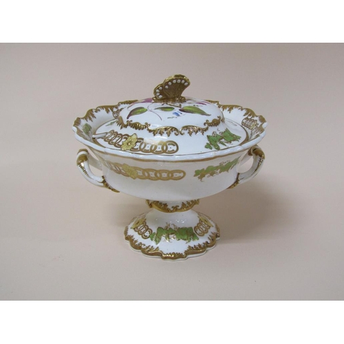 182 - A 19c H & R Daniels part service, hand painted with flowers, each a different design within a moulde... 