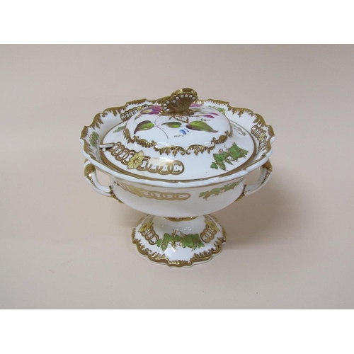 182 - A 19c H & R Daniels part service, hand painted with flowers, each a different design within a moulde... 