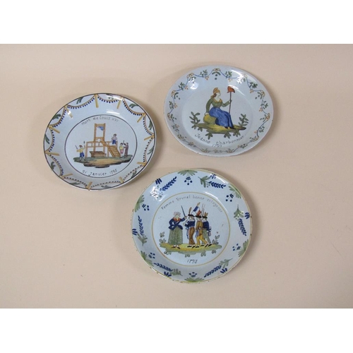 186 - Three French faience commemorative revolution plates including Execution of Louis XVI, 23.5cm diam.