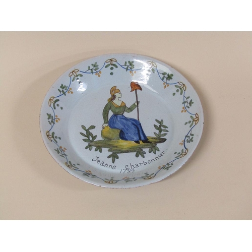 186 - Three French faience commemorative revolution plates including Execution of Louis XVI, 23.5cm diam.