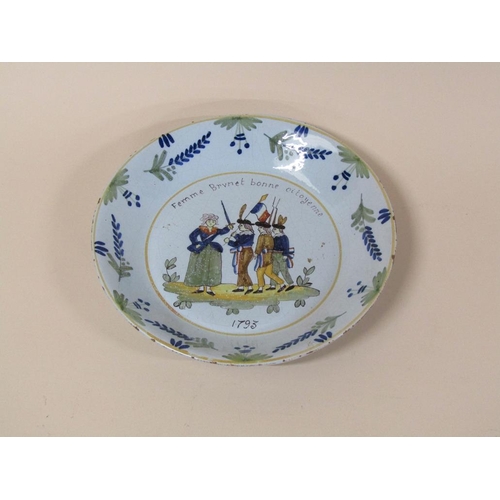 186 - Three French faience commemorative revolution plates including Execution of Louis XVI, 23.5cm diam.