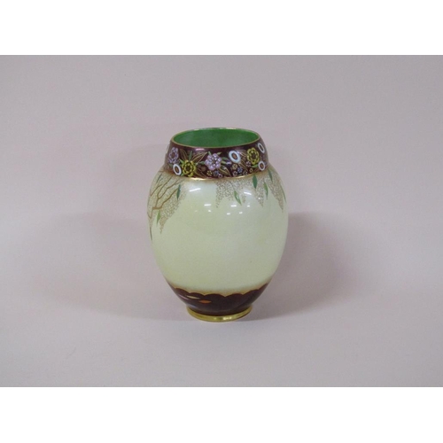 191 - An Art Deco Carltonware baluster vase, Mandarin's chatting pattern no.3675, decorated on a cream gro... 