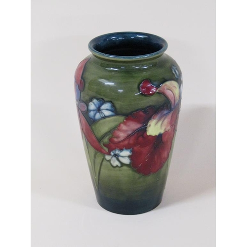 192 - A mid 20c Moorcroft Orchid vase of slight baluster form, decorated on a green ground, painted and im... 