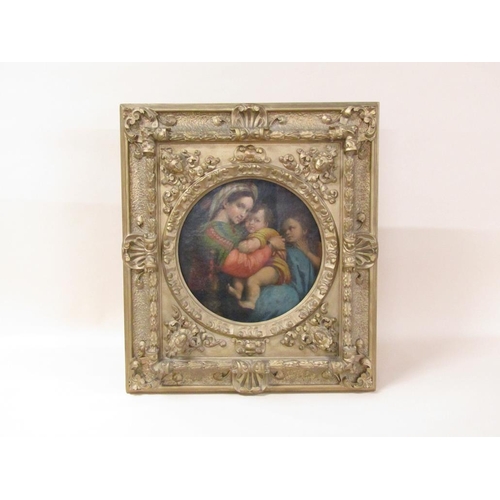 226 - Egisto Pollastrini - After Raphael, The Madonna della Seggiola, oil on canvas, circular framed, 37cm... 